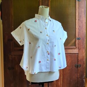 MADEWELL White Blouse with Floral Cross-stitching